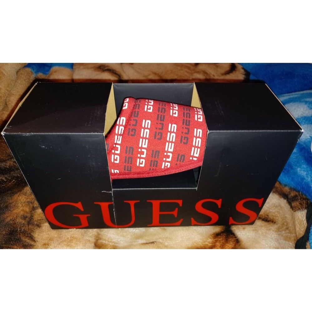 GUESS Mens Red, Black & White Logo Slippers Size 10